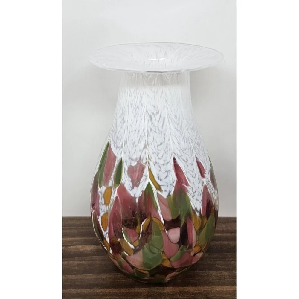 Glass Eye Studio Hand Blown Tulip Mosaic Raindrop Glass Vase  6.75